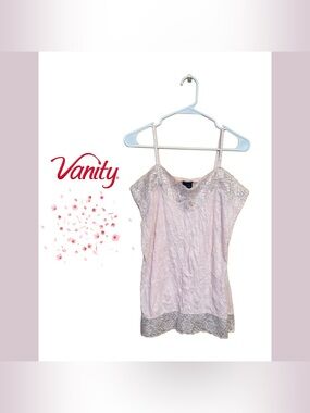 💖🌸 ICONIC Vanity Y2K Pink Silver Lace Cami Fairycore Mall Goth Top 🌸💖